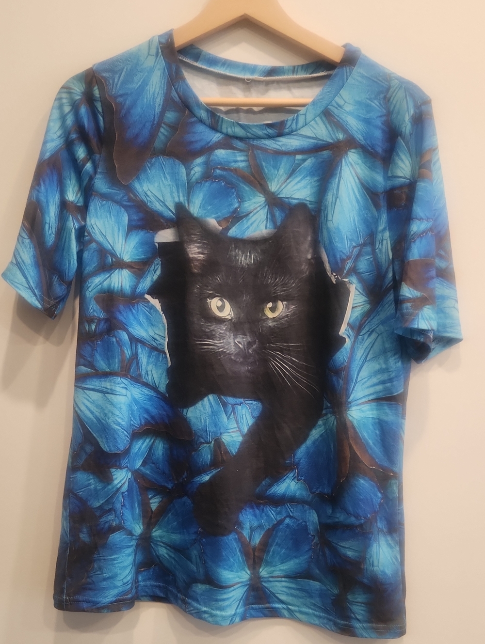 Blue Floral Cat-Print Pet Tee - Unbranded